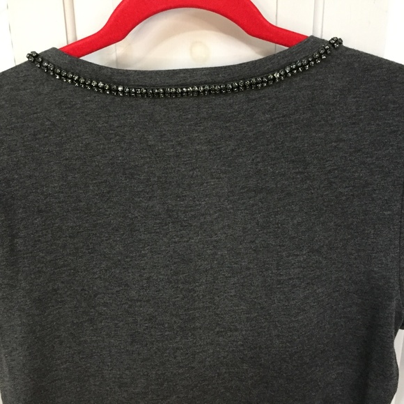 White House Black Market Gray Top w/ Rhinestone Bow Neckline NWT - Picture 12 of 13